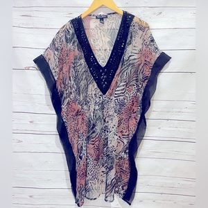 SALE Med Swim Coverup Embellished animal print semi sheer